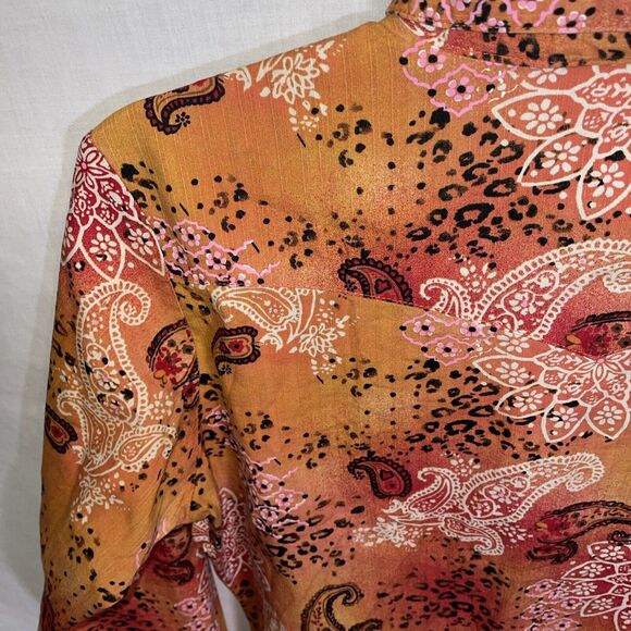 Wrangler Women’s Ruby Red Snap Shirt Size Medium Orange Floral Western Rodeo - Picture 11 of 12